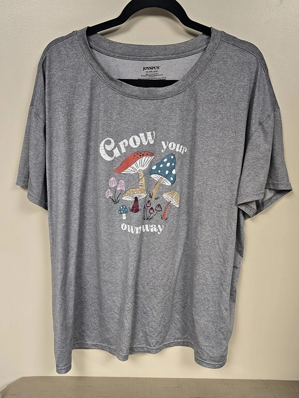 Joyspun Mushroom Graphic Sleeping Tee Gray Size 2X Like New